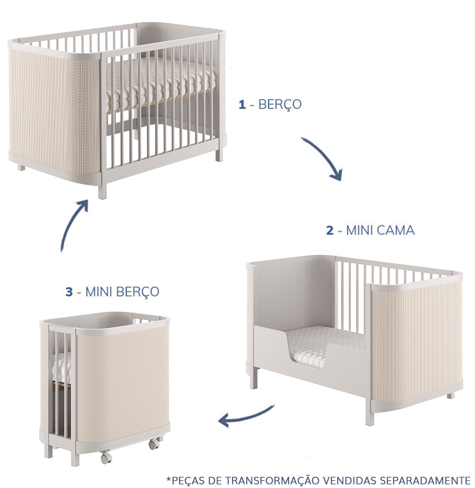 Berço Raika 3 em 1 Com Palha - Greige