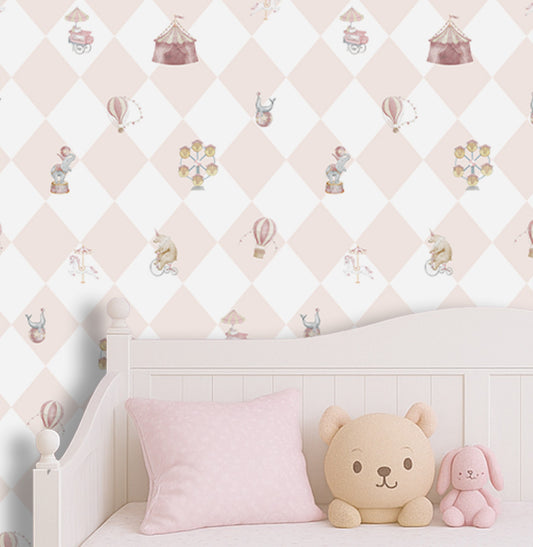 Papel de Parede Infantil Circo com Losango - Rosa