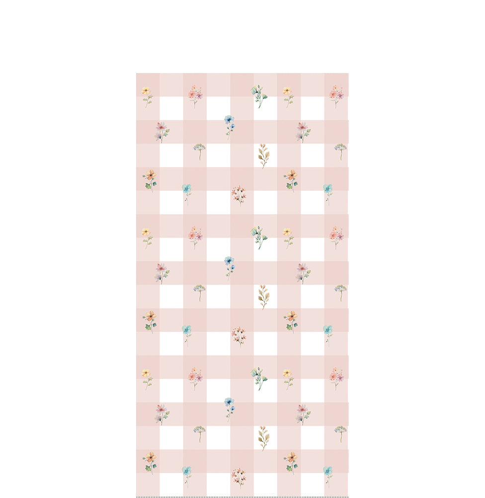 Papel de Parede Infantil Xadrez com Flores Paris - Rosa