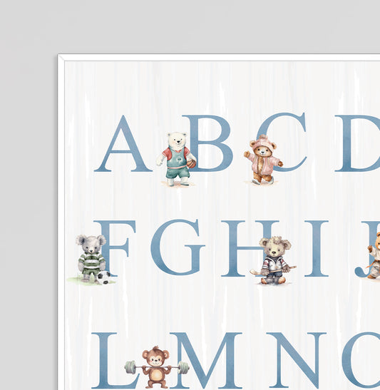 Quadro Infantil Alfabeto com Animais Esportistas - Vertical