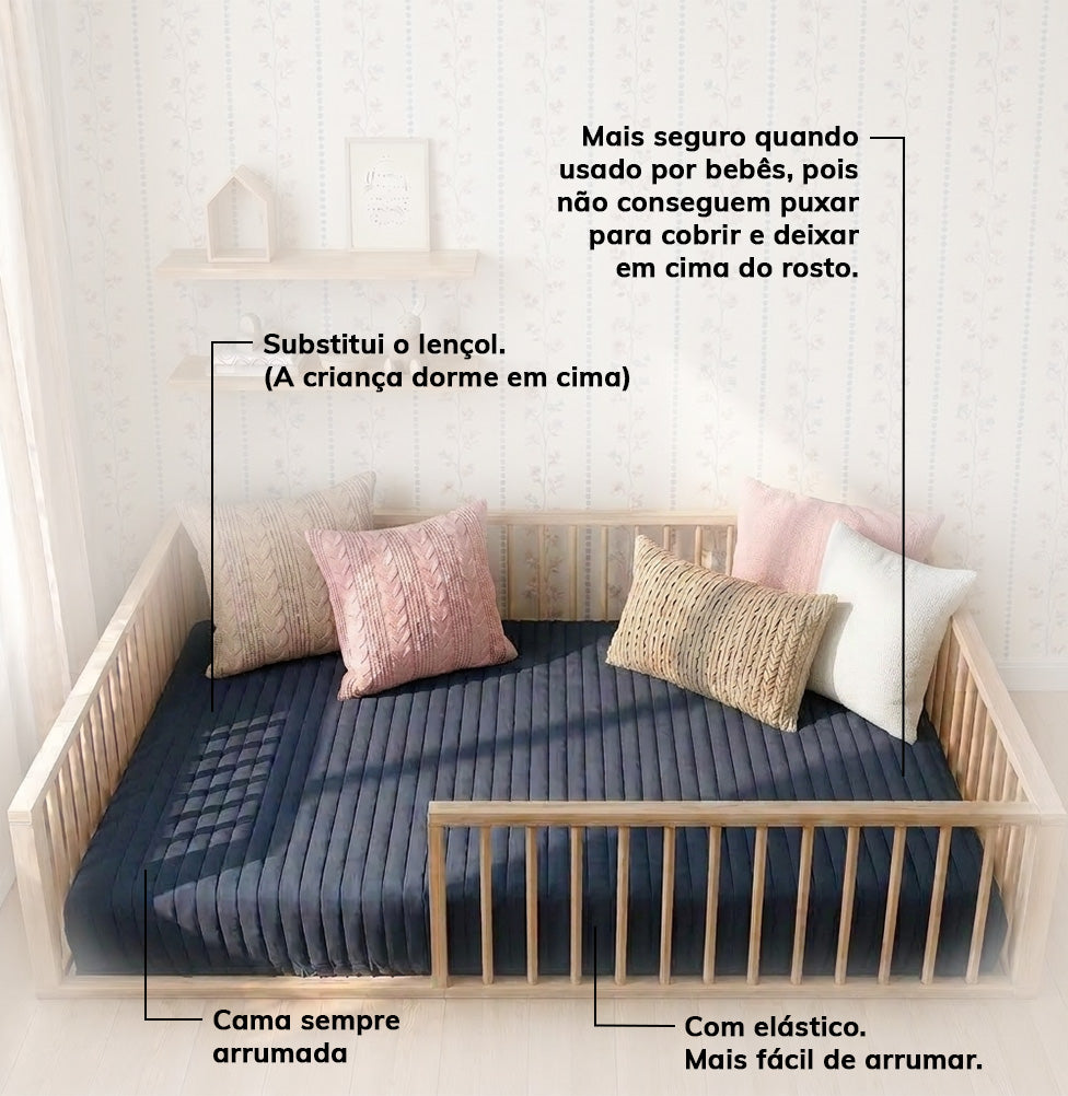 Colcha Casal Com Elástico Listra - Azul Jeans