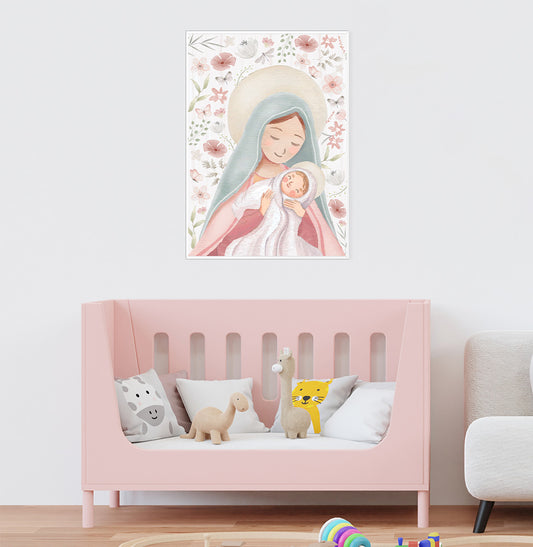 Quadro Infantil Nossa Senhora Outono Rosa - Vertical