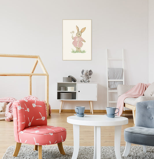 Quadro Infantil Coelha Rosa com Flor Secrets Bege