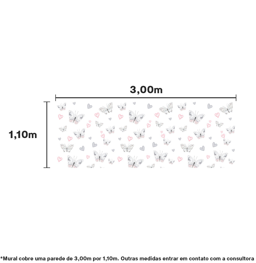 Papel de Parede Adesivo Borboleta 3,00 x 1,10m - Bota Fora
