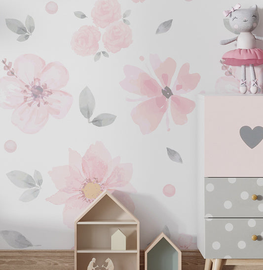 PAPEL DE PAREDE ADESIVO FLORAL GRANDE AQUARELA 2,50 X 1,70 M - BOTA FORA