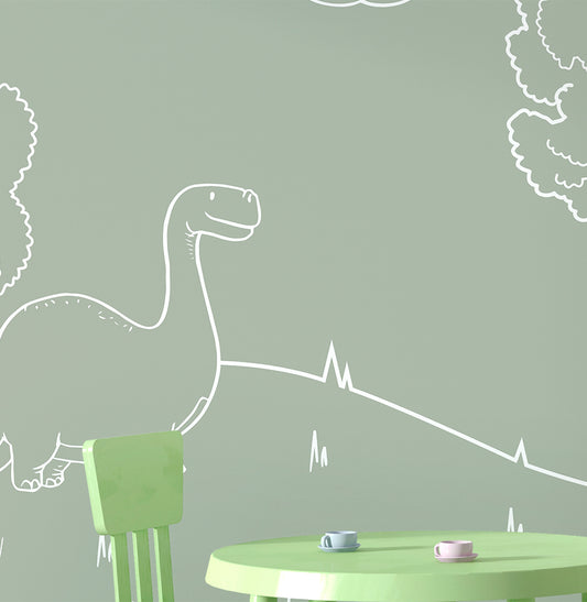 Papel de Parede Infantil Dino em Linhas Verde – Mural