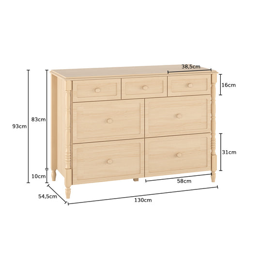 Cômoda de Bebê Monet 7 Gavetas 130cm - Carvalho