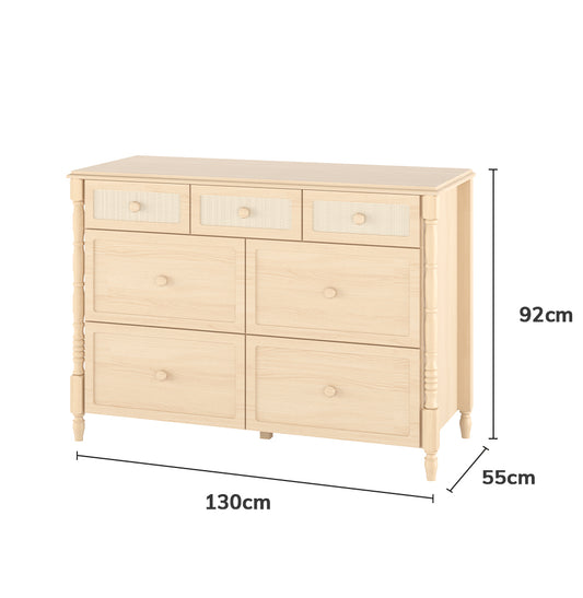 Cômoda de Bebê Monet 7 Gavetas com Palha130cm - Carvalho