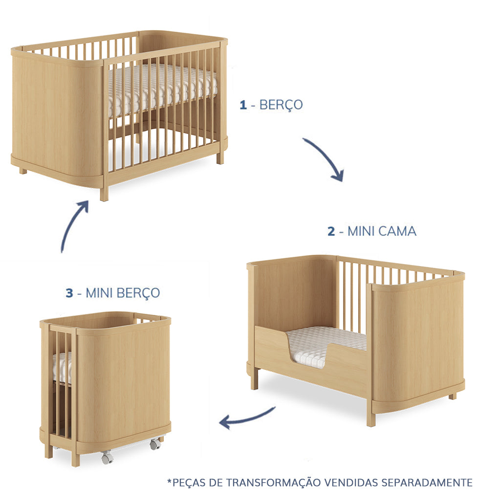 Berço Raika 3 em 1 Fechado - Carvalho