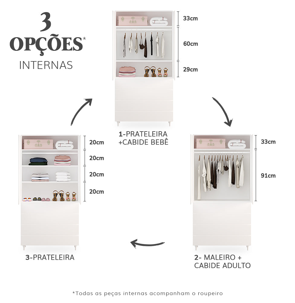 Guarda Roupa 2 em 1 Haus Nature Sem Palha - Branco