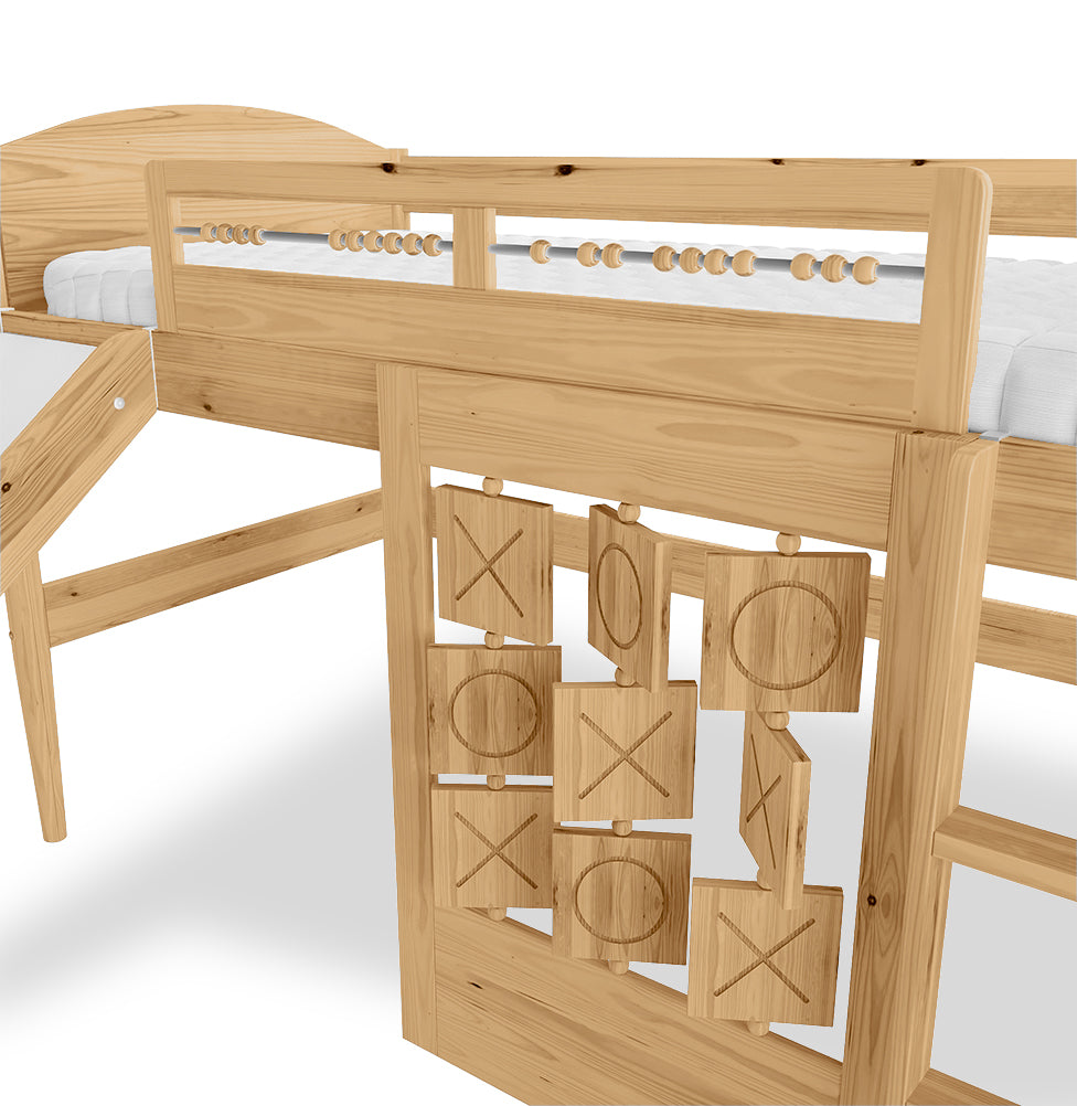 Cama Tris Mezanino Com Escorrega e Jogo da Velha - Carvalho