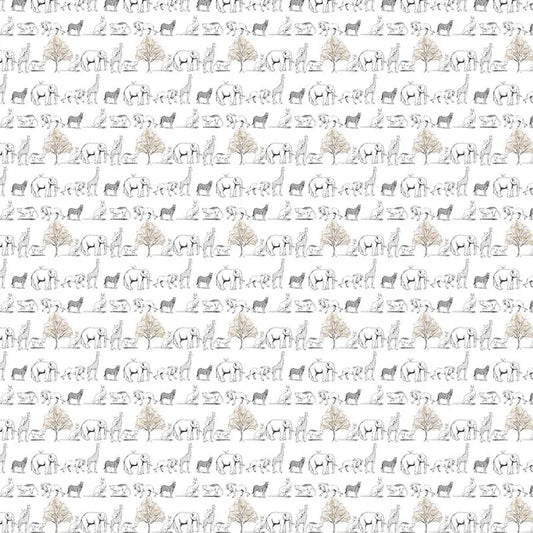 Papel de Parede Infantil Animais Bege
