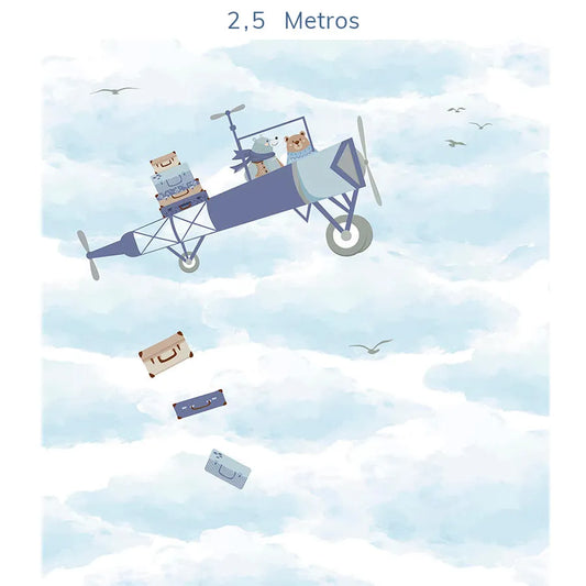 Papel de Parede Infantil Avião no Céu - Lado Esquerdo - Mural