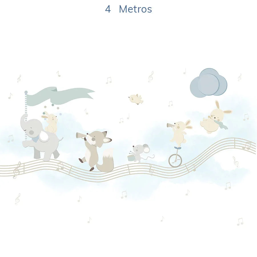 Papel de Parede Infantil Banda de Animais Azul Claro - Mural