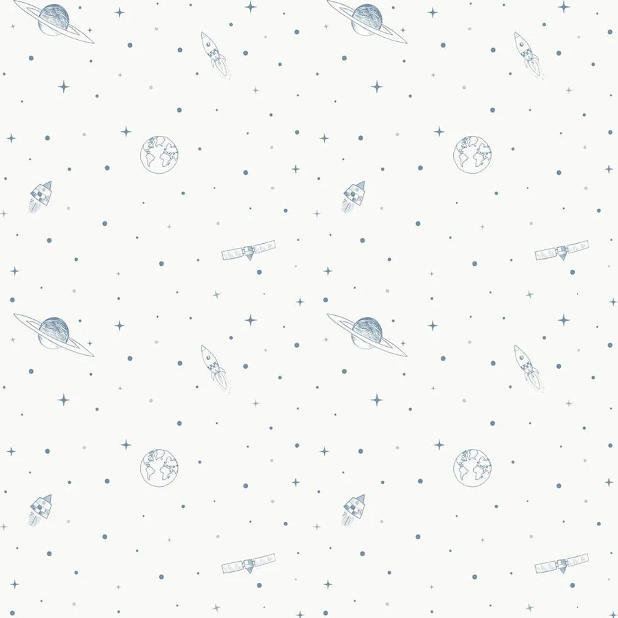 Papel de Parede Infantil Espaço Fundo Branco Azul Clássico
