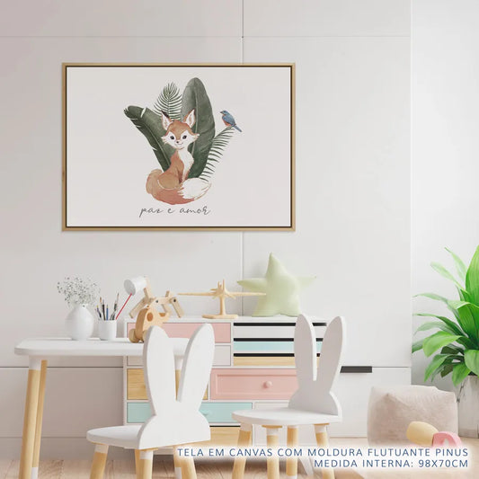 Quadro Infantil Raposa Paz e Amor Coral