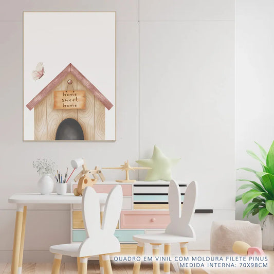 Quadro Infantil Casinha Cachorro Rosa