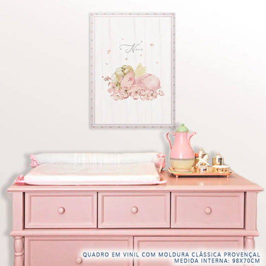 Quadro Infantil Anjinha Dormindo com Nome Rosa
