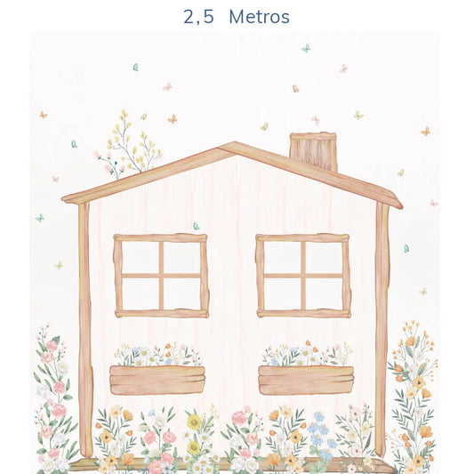Papel de Parede Infantil Casinha Flores do Campo Verde - Mural