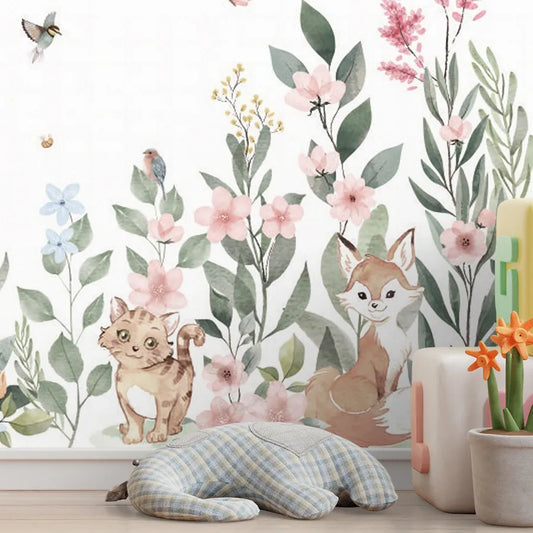 Papel de Parede Infantil Jardim Mali Bichos Rosa - Mural