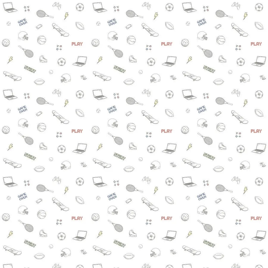 Papel de Parede Infantil Sport e Gamer Cinza
