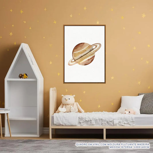 Quadro Infantil Saturno Coral - Vertical