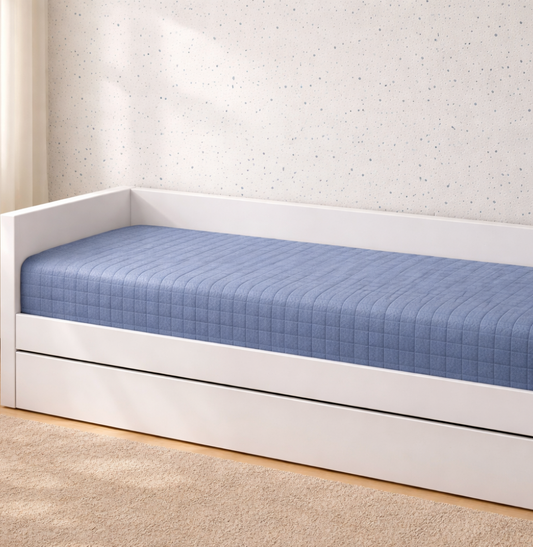 Colcha Com Elástico Quadradinho - Azul Jeans