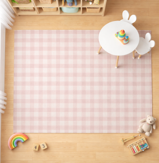Tapete Infantil Retangular Xadrez Médio - Rosa