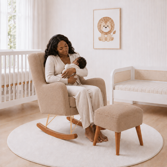 POLTRONA MAJU COM PUFF BALANÇO BOUCLE CARAMELO