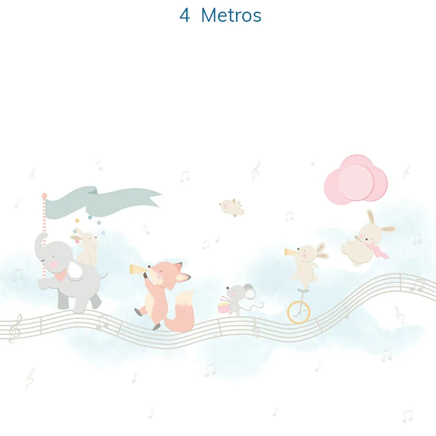 Papel de Parede Infantil Banda de Animais Rosa - Mural