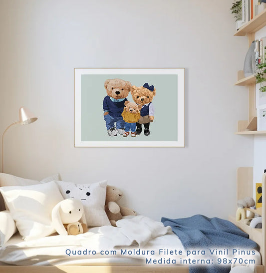 Quadro Infantil Família Urso Polo Menino Verde - Horizontal