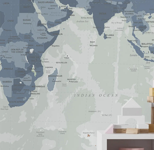 Papel de Parede Infantil Mapa Geopolítico Azul - Mural