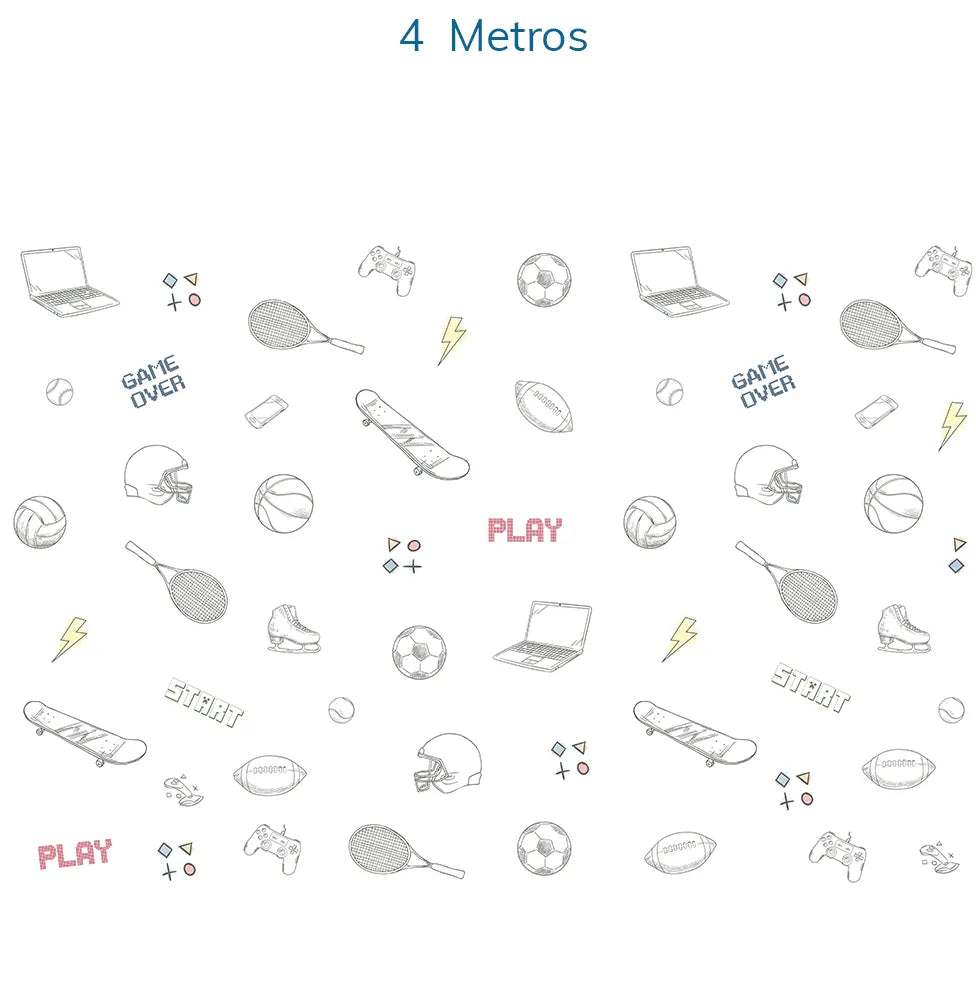 Papel de Parede Infantil Sport e Game Cinza - Mural