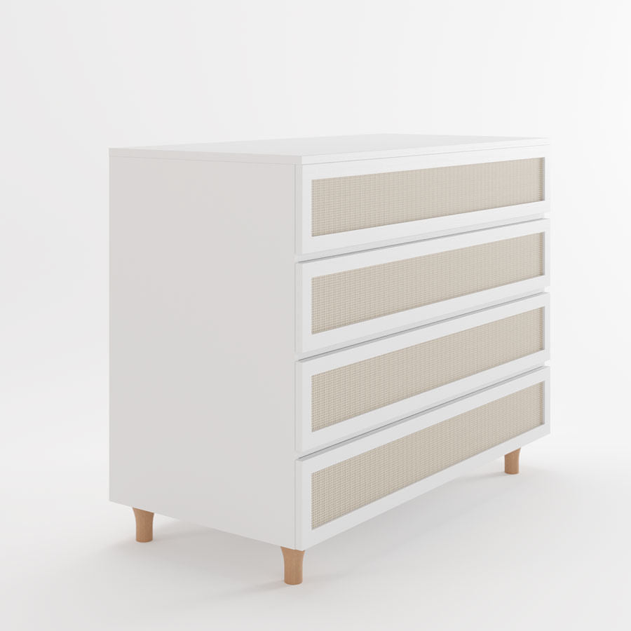 Cômoda de Bebê Haus Nature com Palha 4 Gavetas Branca e Carvalho 110cm