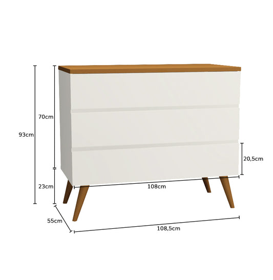 Cômoda de Bebê Viena Branco com Pé e Tampo Mel