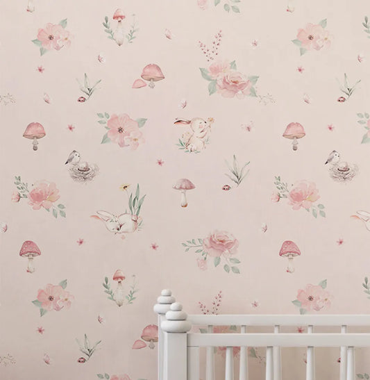 Papel de Parede Fadas e Cogumelos Rosa