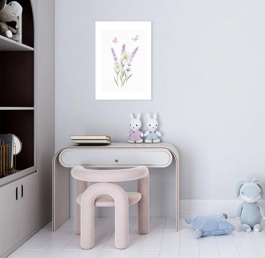 Quadro Infantil com Flores Lavanda Lilás - Vertical