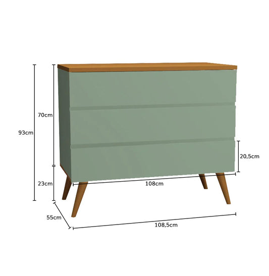 Cômoda de Bebê Viena Verde Jardim com Pé e Tampo Mel