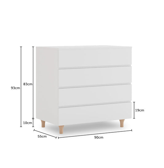 Cômoda de Bebê Haus Nature 4 Gavetas Branca e Carvalho 90CM