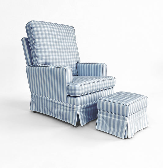 Poltrona de Amamentação Essence Xadrez com Balanço e Puff - Azul