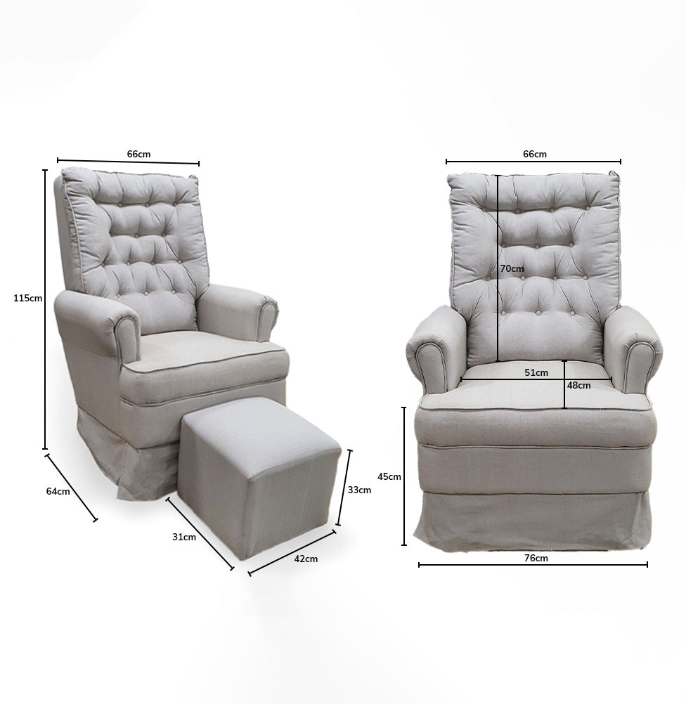 Poltrona de Amamentação Ninho com Puff e Balanço Linho Bege