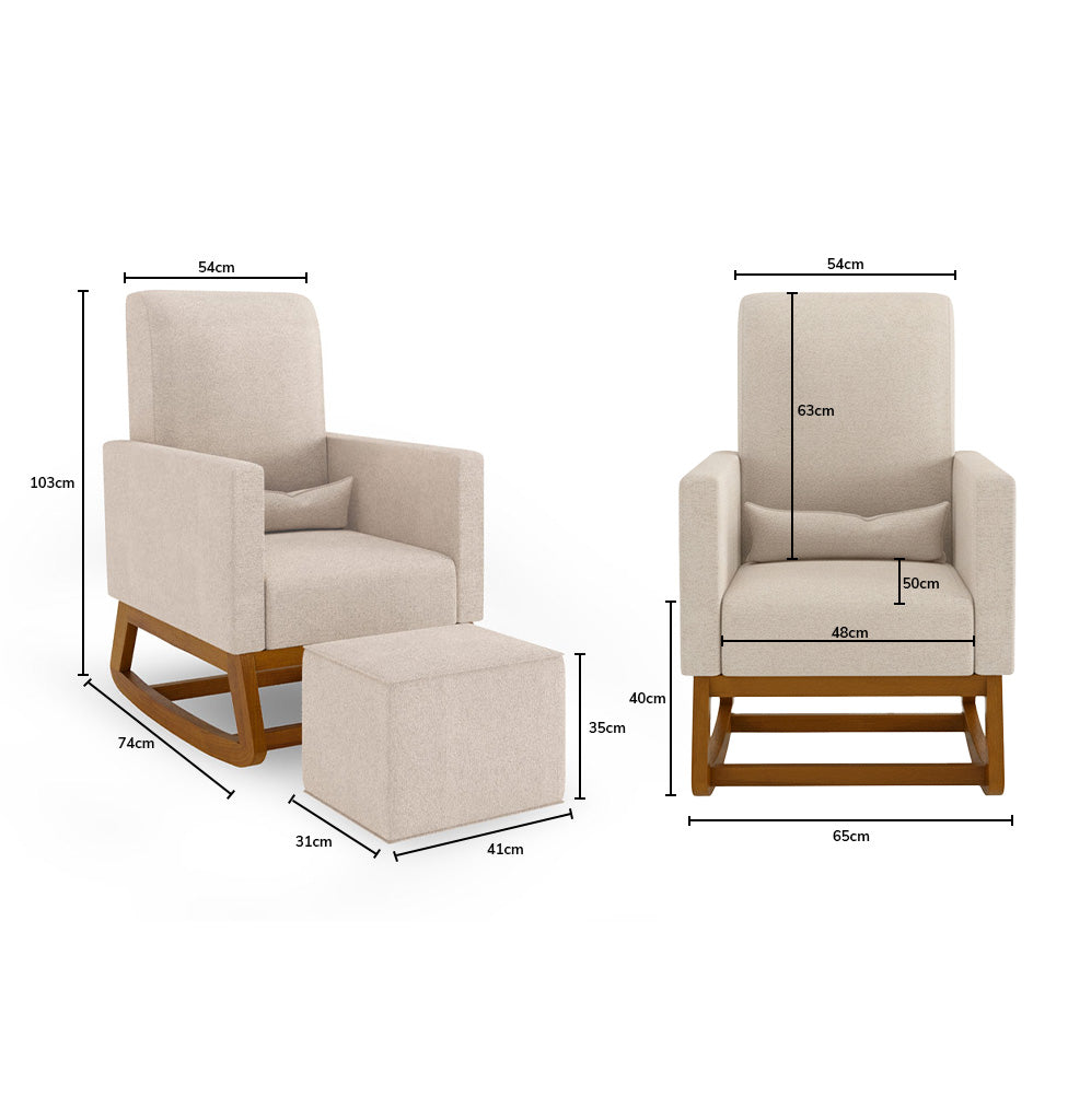 Poltrona de Amamentação Nord Com Balanço e Puff - Linho Bege