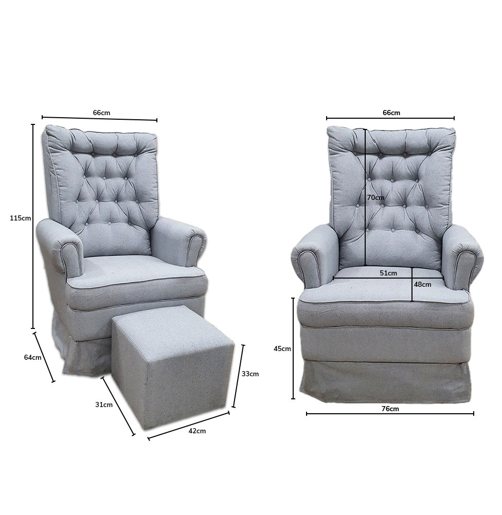 Poltrona de Amamentação Ninho com Puff e Balanço Linho Cinza