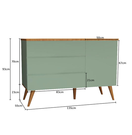 Cômoda de Bebê Viena com Porta Verde Jardim com Pé e Tampo Mel
