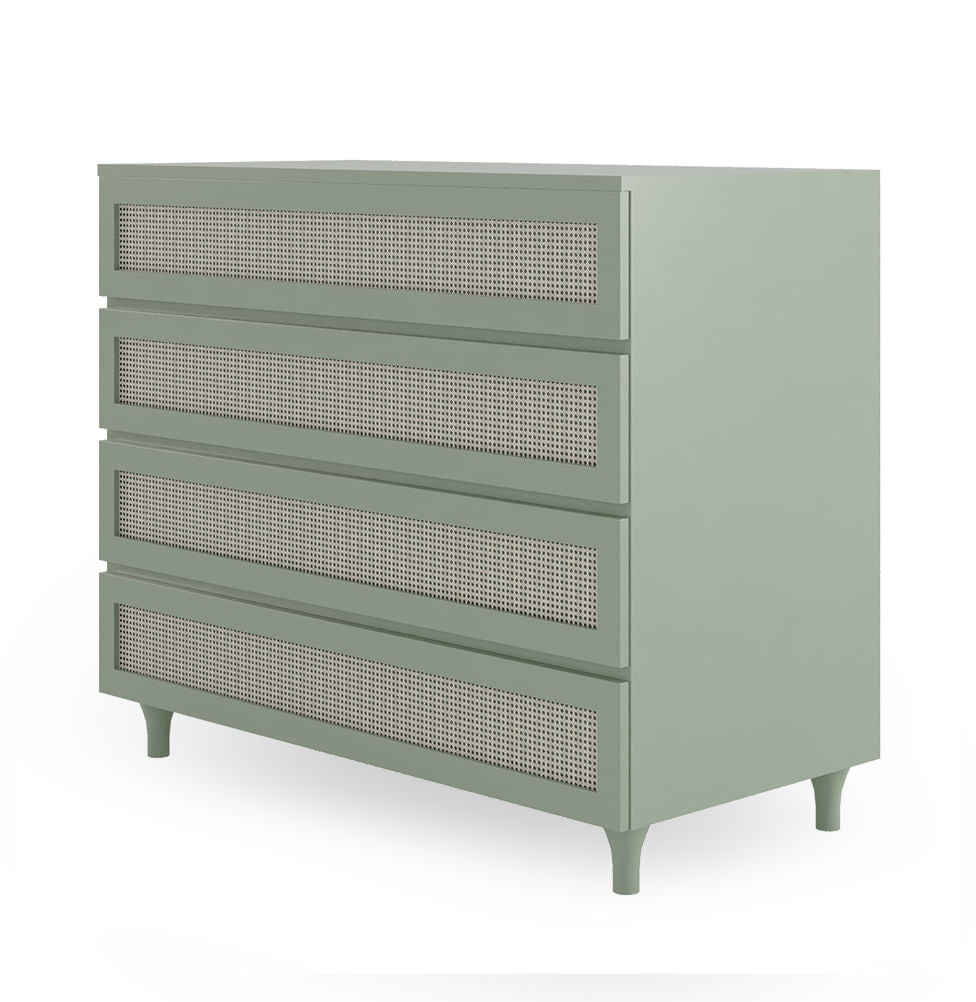 Cômoda de Bebê Haus Nature com Palha e 4 Gavetas Verde Jardim 110cm