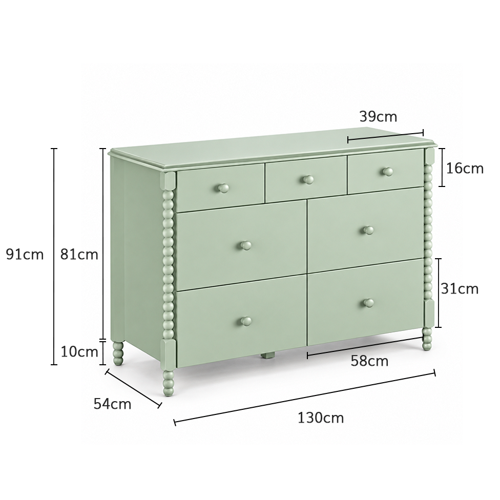 COMODA RITMO 7 GAVETAS 130CM - VERDE JARDIM