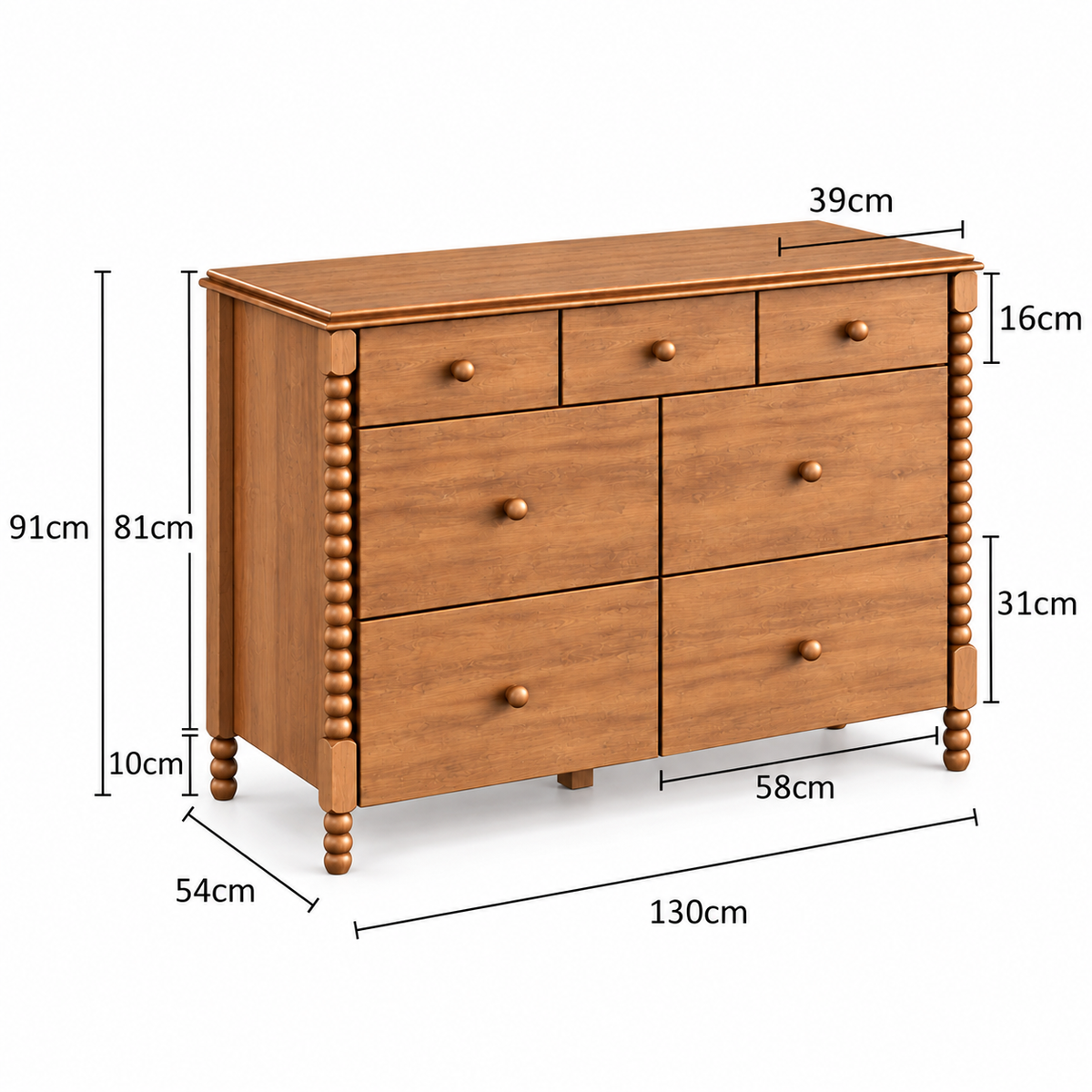 COMODA RITMO 7 GAVETAS 130CM - FREIJÓ