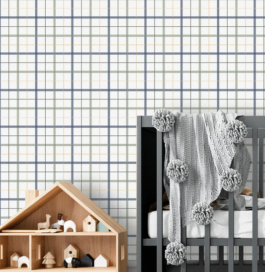 Papel de Parede Infantil Xadrez 3 Cores Azul