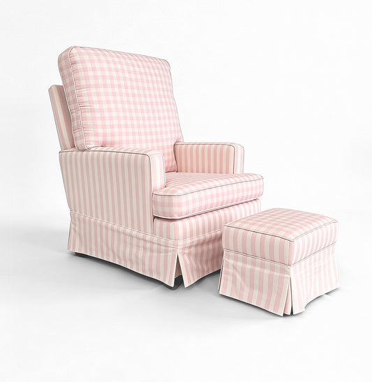 Poltrona de Amamentação Essence Xadrez com Balanço e Puff - Rosa