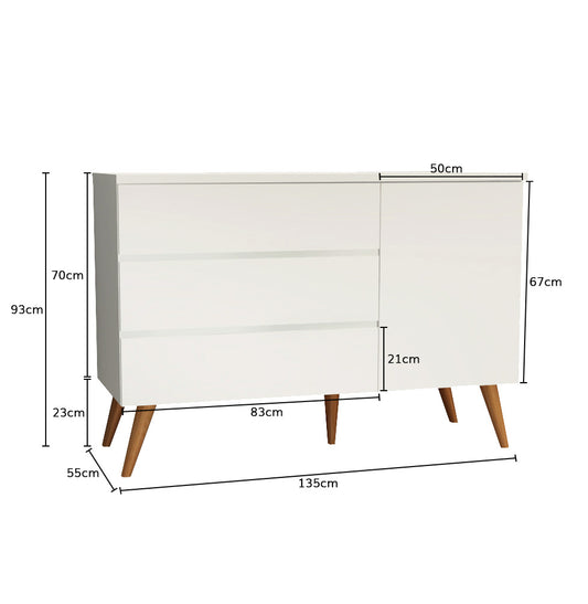 Cômoda de Bebê Viena com Porta Branco com Pé Mel